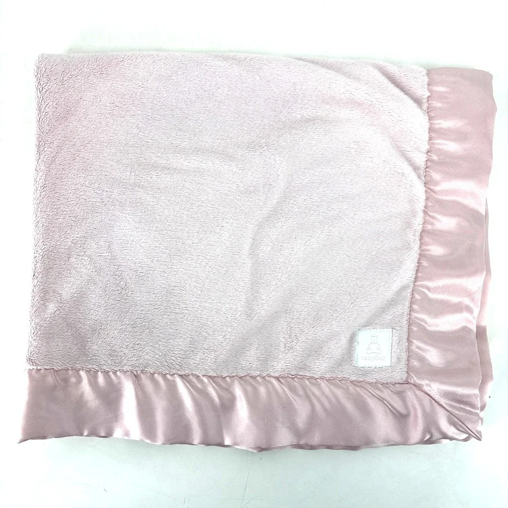 Baby Gap Thick Plush Baby Blanket Pink Satin Trim Stroller Blanket 35x30 Vintage